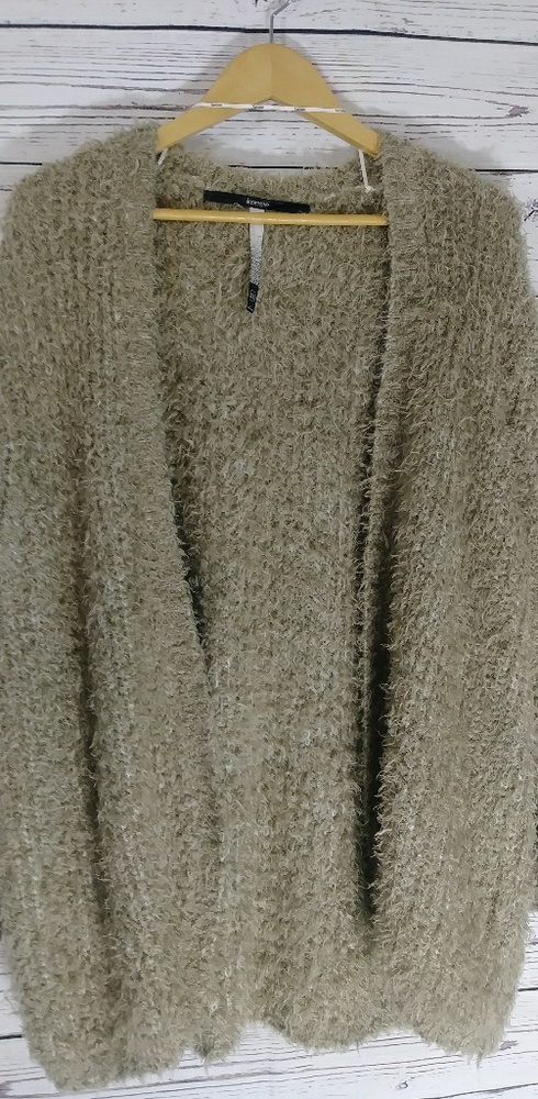 Olive/grey fuzzy cardigan by Kensie
